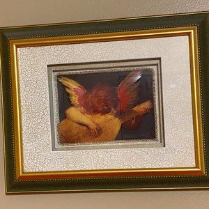 Framed Cherub Decoupage – Rosso Fiorentino Playing Putto (Musician Angel)